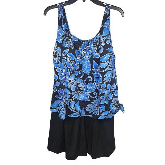 Maxine Instant Minimizer Faux Skirtini Black/Blue/Metallic Silver Plus Size 26W - Picture 1 of 10